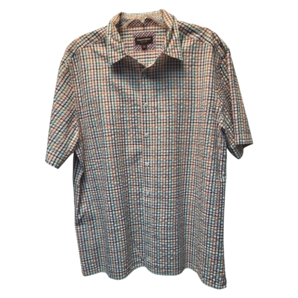 Johnston & Murphy Men's Colorful Plaid Short Sleeve Button Down Shirt - Size XL